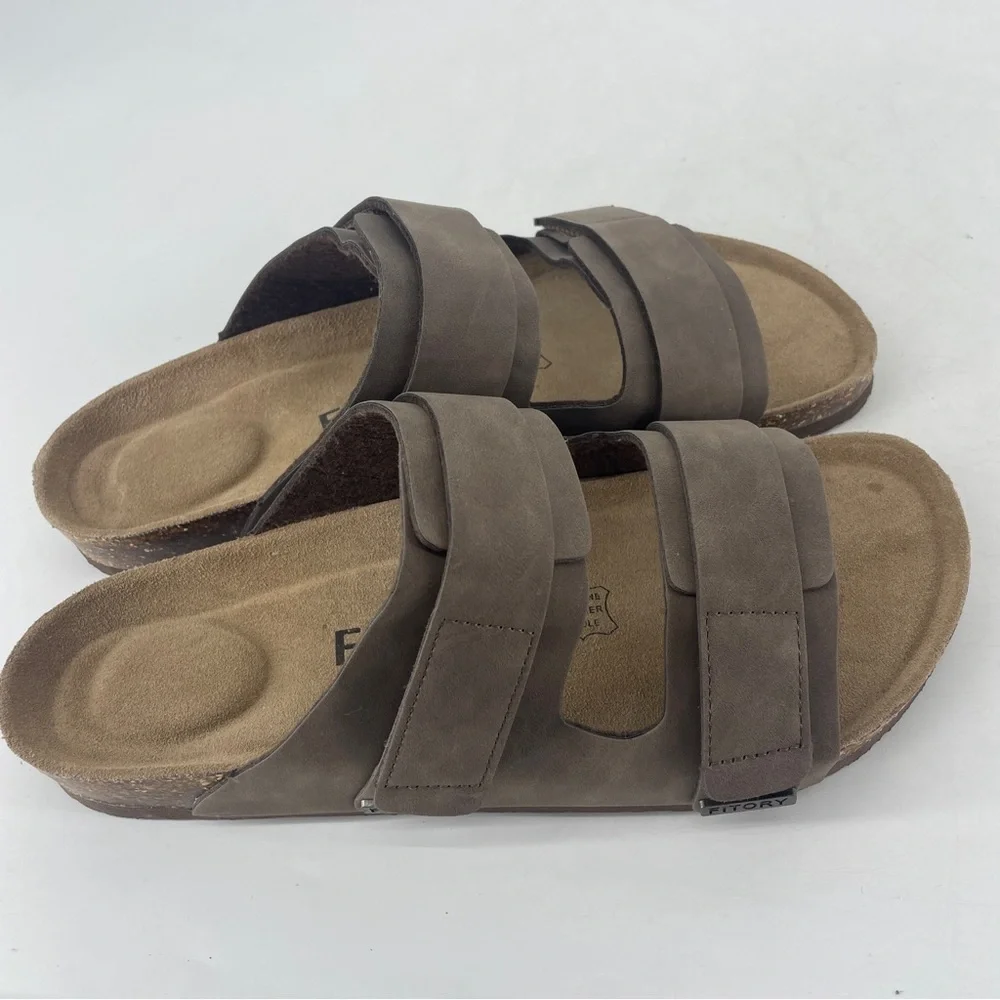 FITORY Mens Classic Sandals with Two Straps Beach Slides for Summer Brown